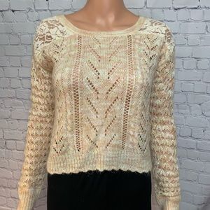 dELiA’s boho beige cream sweater size xs knit floral lace